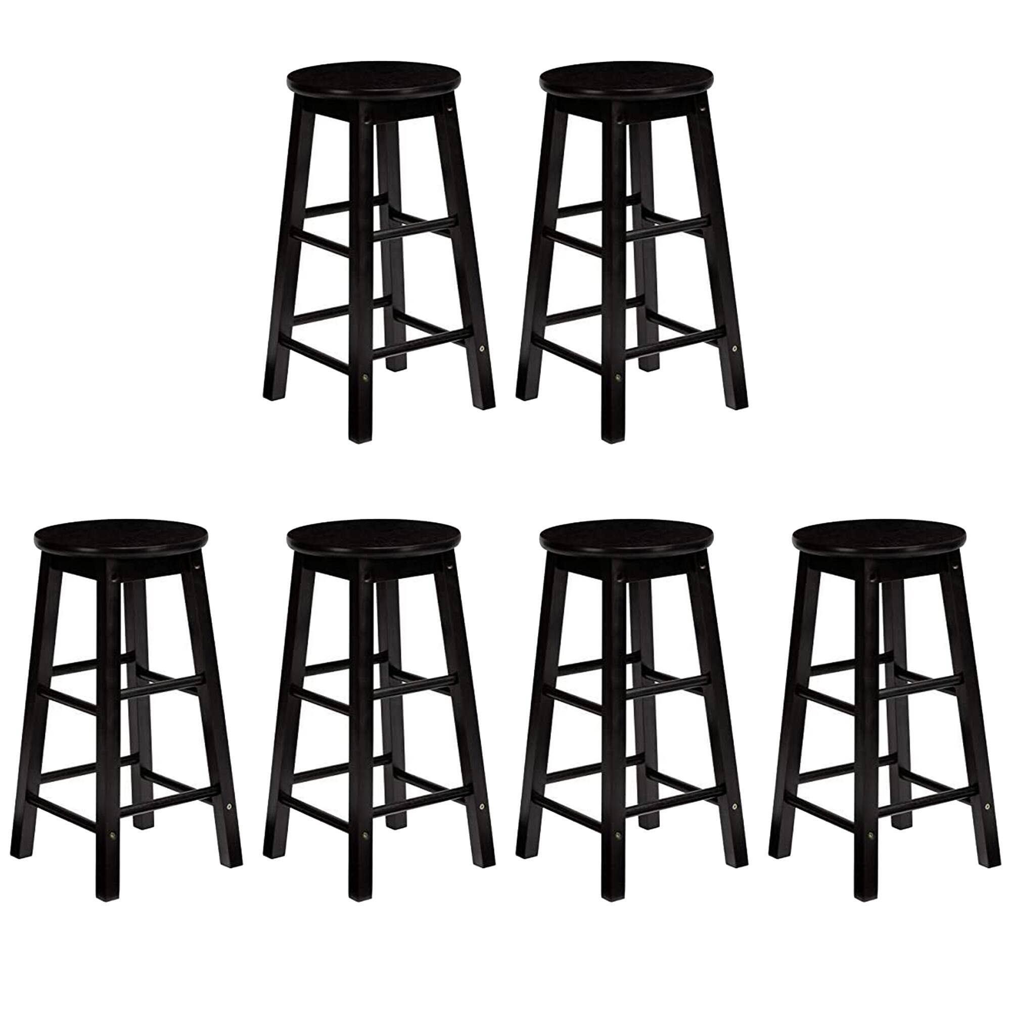 PJ Wood - Classic Round Seat 29 Inch Tall Kitchen Counter Stools, (Set of 6) - Black