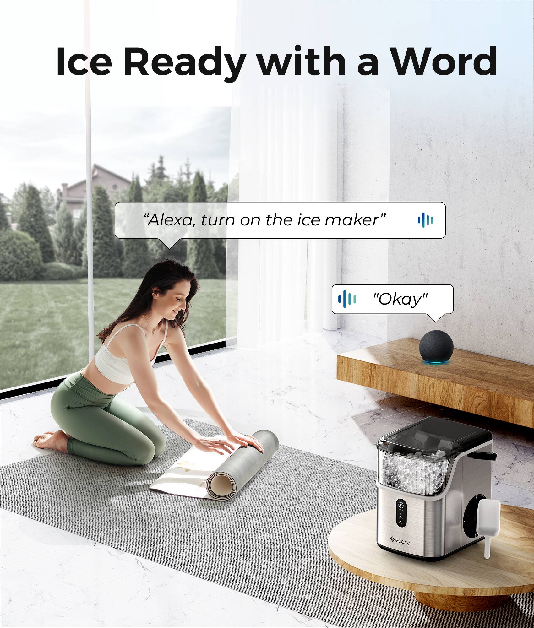 Ice Ready with a Word

"Alexa, turn on the ice maker"

"Okay"
