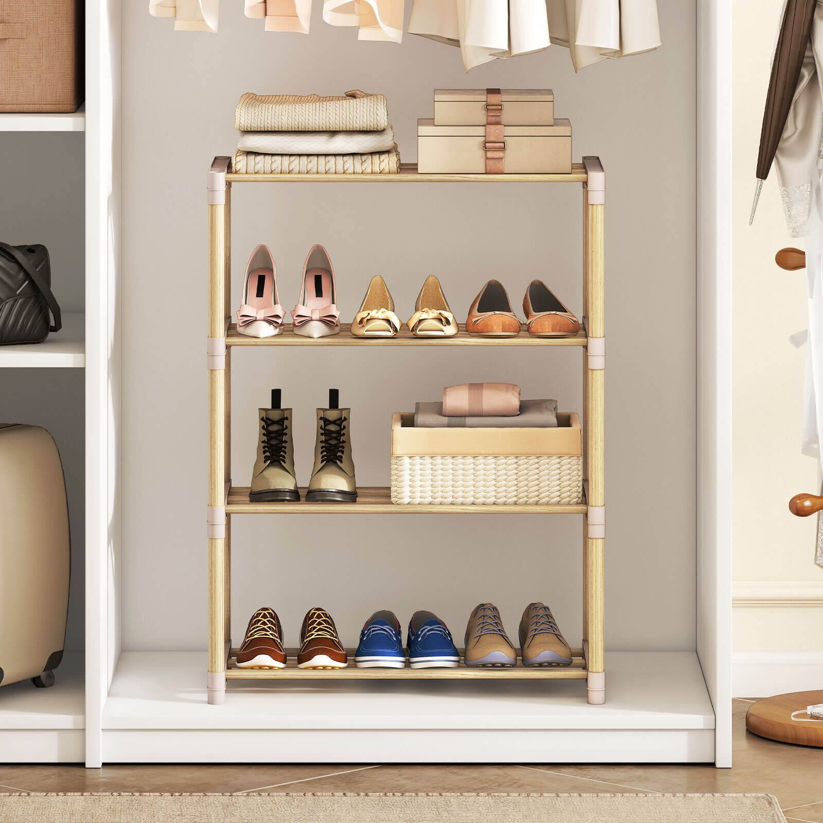 Alt View 4. Costway - Costway 4-Tier Solid Wood Shoe Shelf Stand with Slatted Open Shelves for Entryway, Closet - Natural,Gray.