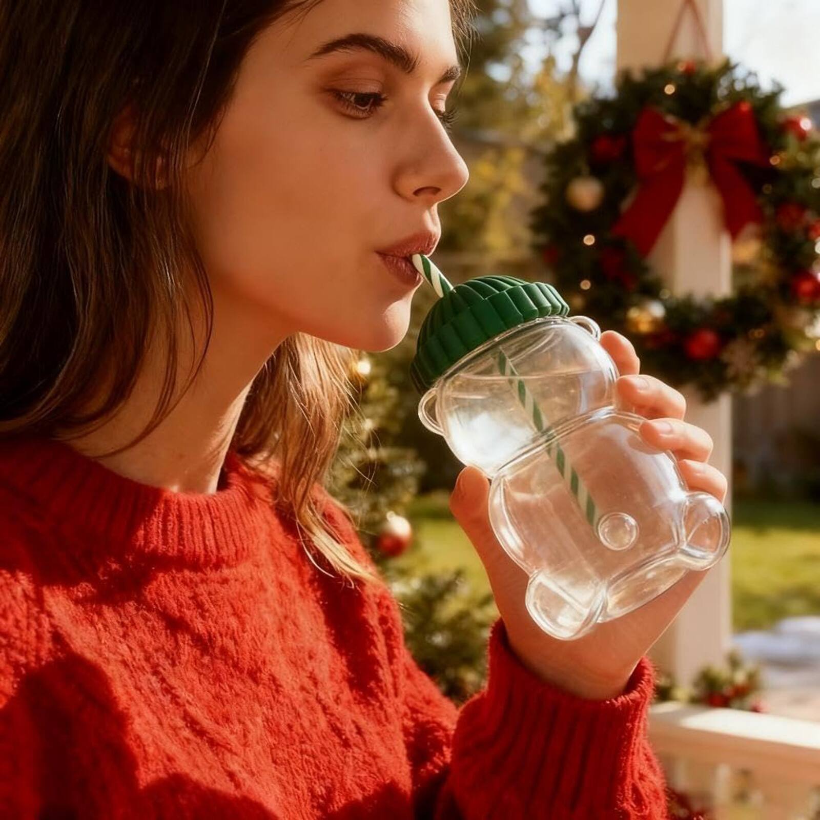 Alt View 2. Giantpower - 20oz Teddy Bear Cup with Straw Cute Coffee Mug - Clear.