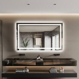 Homhougo - Anti-Fog LED Bathroom Mirror Dimmable Front+Back Lit Tempered Glass ETL