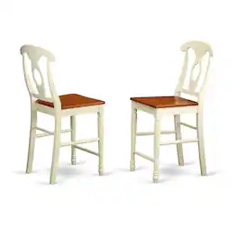 FurniFact - Elegant Wooden Counter Height Chairs with Backrest – Set of Two - Buttermilk & Cherry