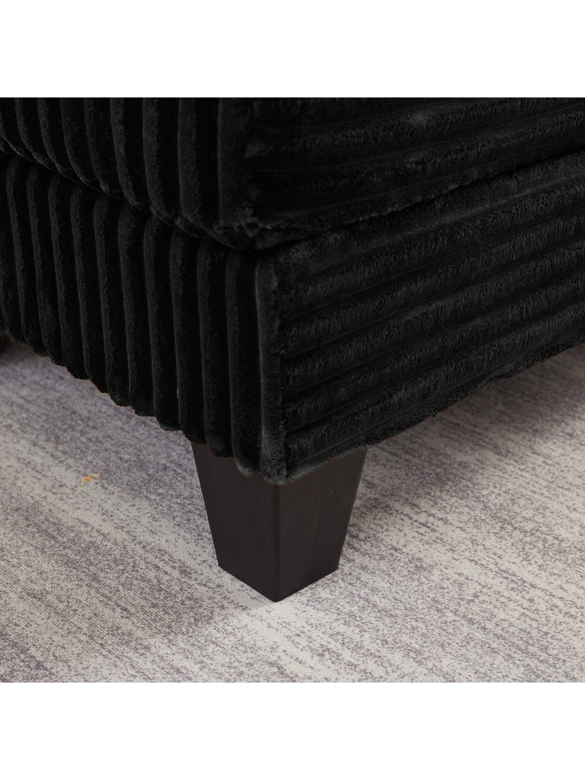 Left. Trinkets Crazed - Corduroy Chaise Lounge Sofa With Ottoman,Single Sofa Chair Bed With Storage Amrest,Cup Holder,180°Rotating Table Board - Black.