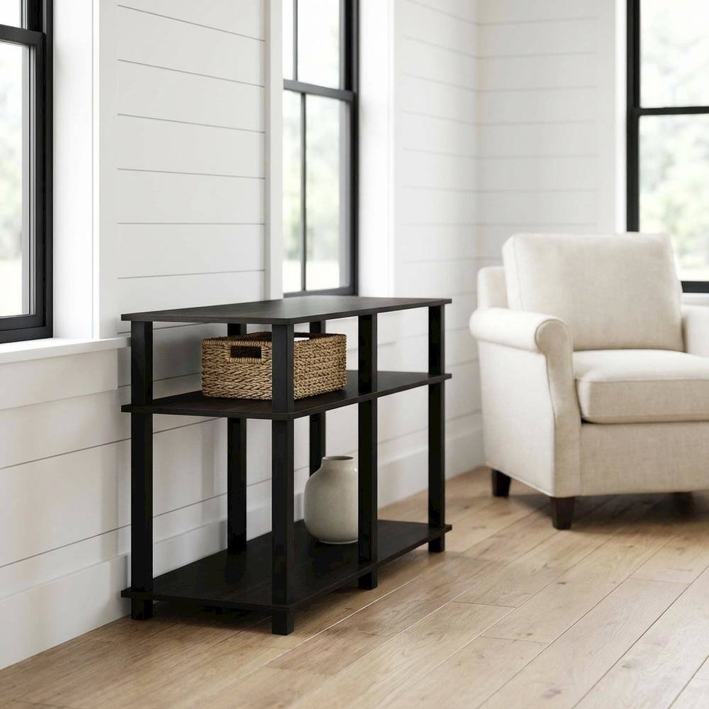 Alt View 1. FurniFact - Wood TV stand with Espresso/Black finish for screens up to 40 inches - Black.