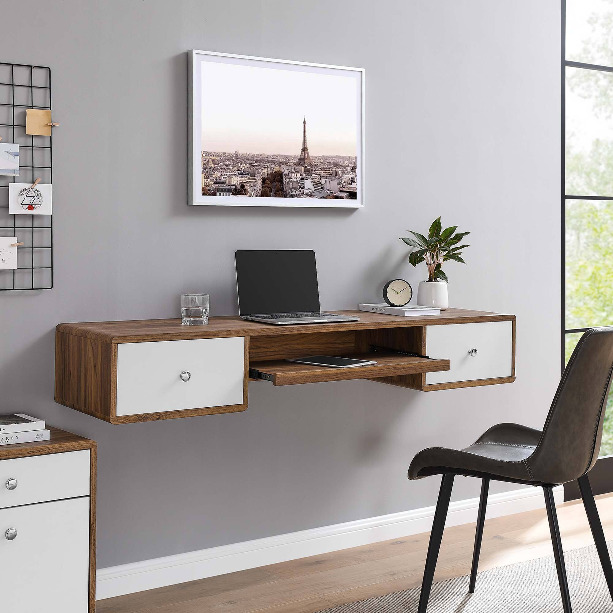 Back. Modway - Transmit 60" Wall Mount Wood Office Desk by Modway - Walnut White.