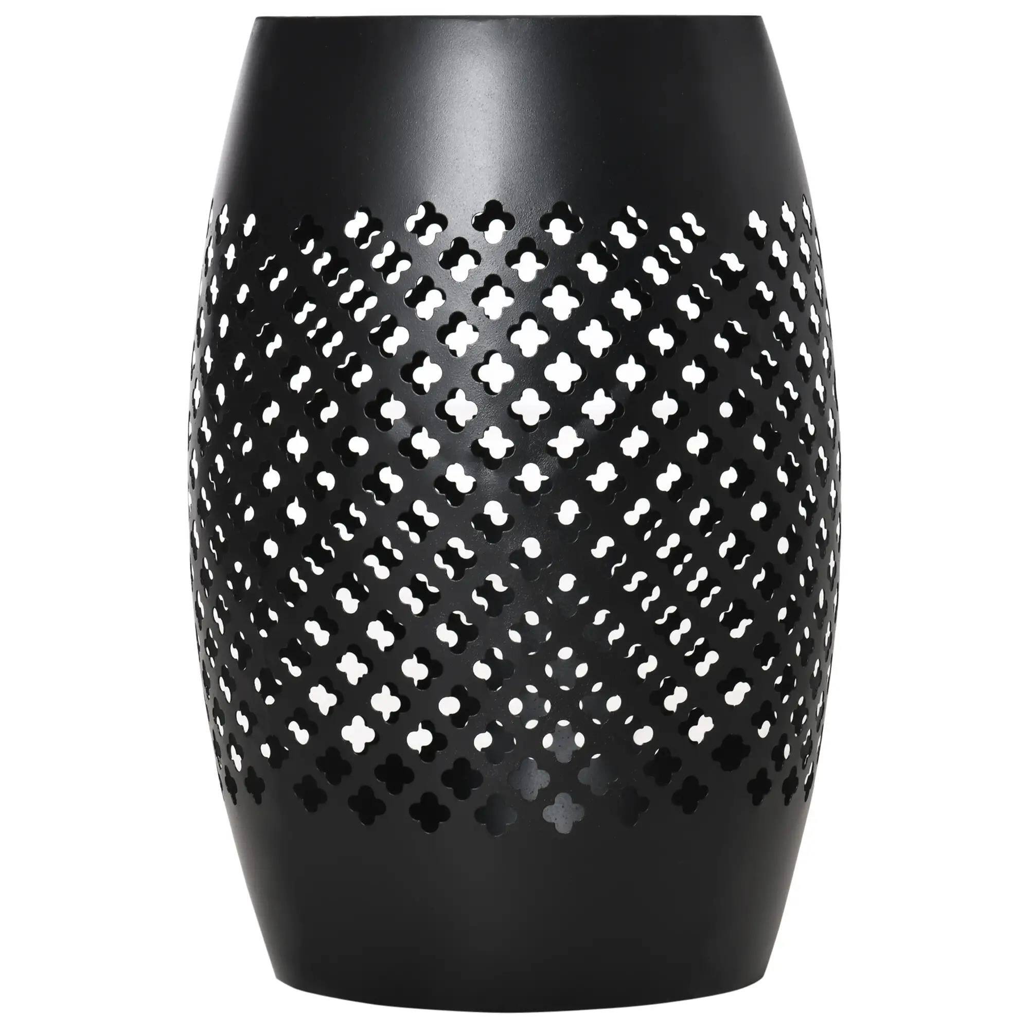 Angle. Resenkos - Resenkos Outdoor Side Table, Round Hollow Drum Patio End Table, Steel, Black - Black.