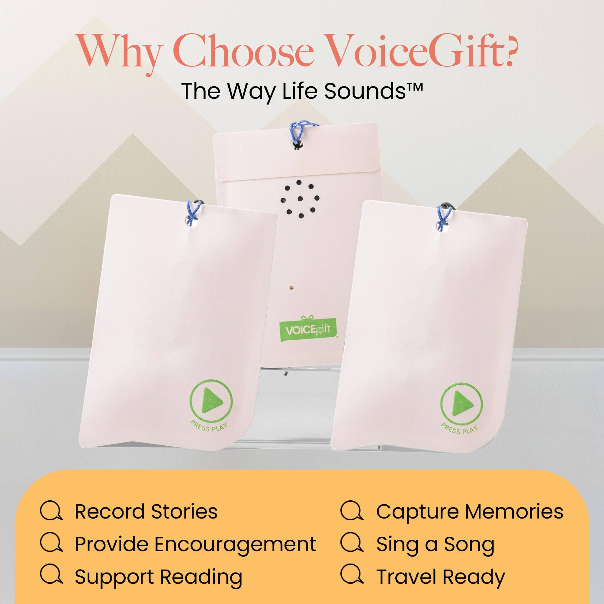 Why Choose VoiceGift?  
The Way Life Sounds™

- Record Stories
- Provide Encouragement
- Support Reading
- Capture Memories
- Sing a Song
- Travel Ready