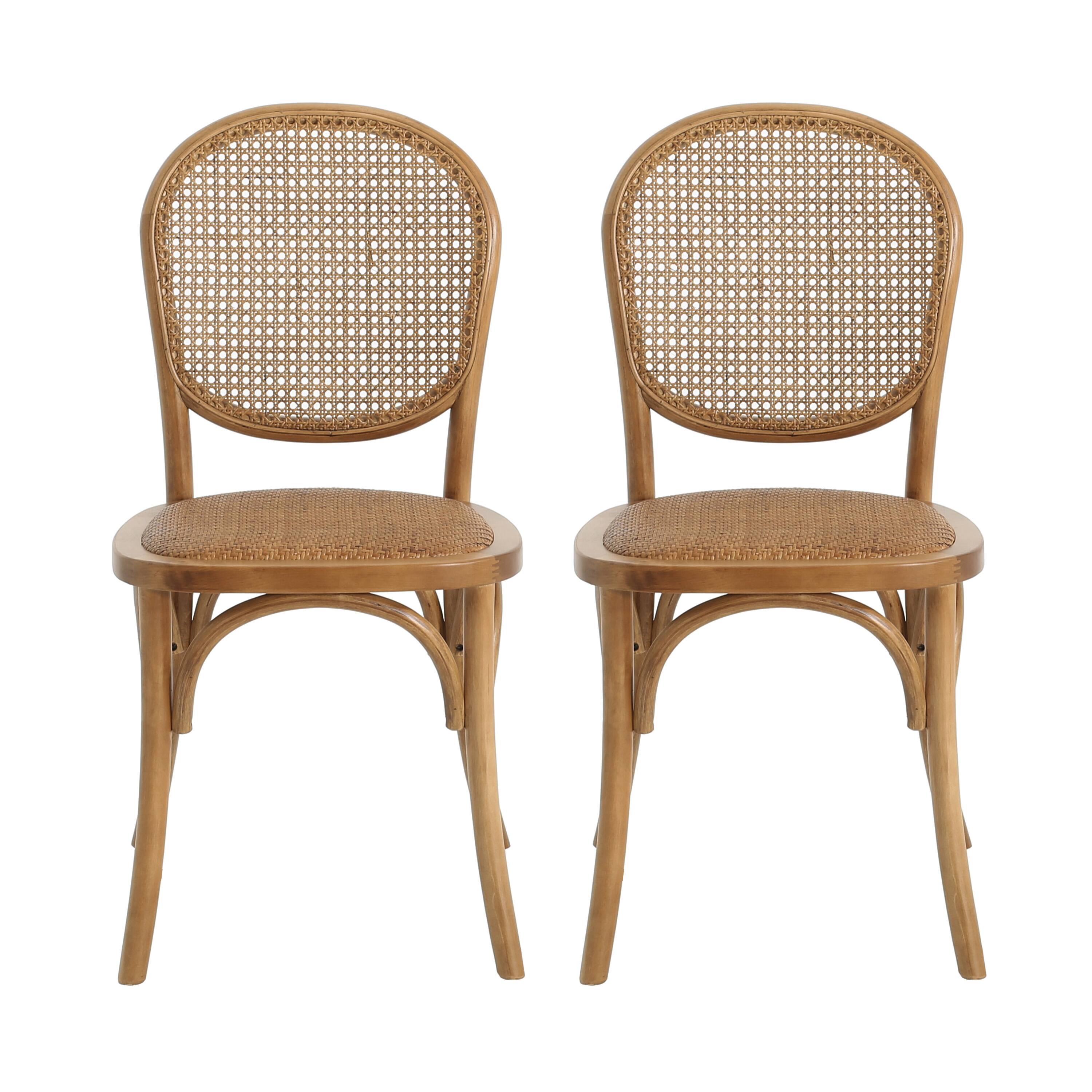Angle. Mondawe - Set of 2 Rattan and Birch Wood Dining Chairs - Light Brown.