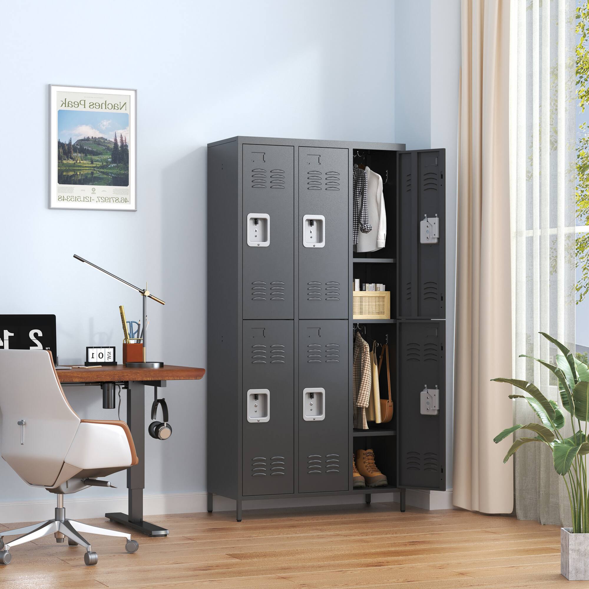 Left. GOODSILO - 6-Door Full-Height Steel Storage Locker Cabinet with Key Locks for Secure Organization - Black.