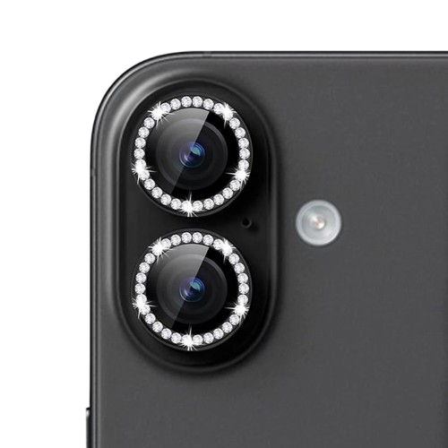 Home Collection - Camera Lens Tempered Glass Screen Protector Rhinestones 6.1 inch for iphone 16 - Clear with Rhinestones