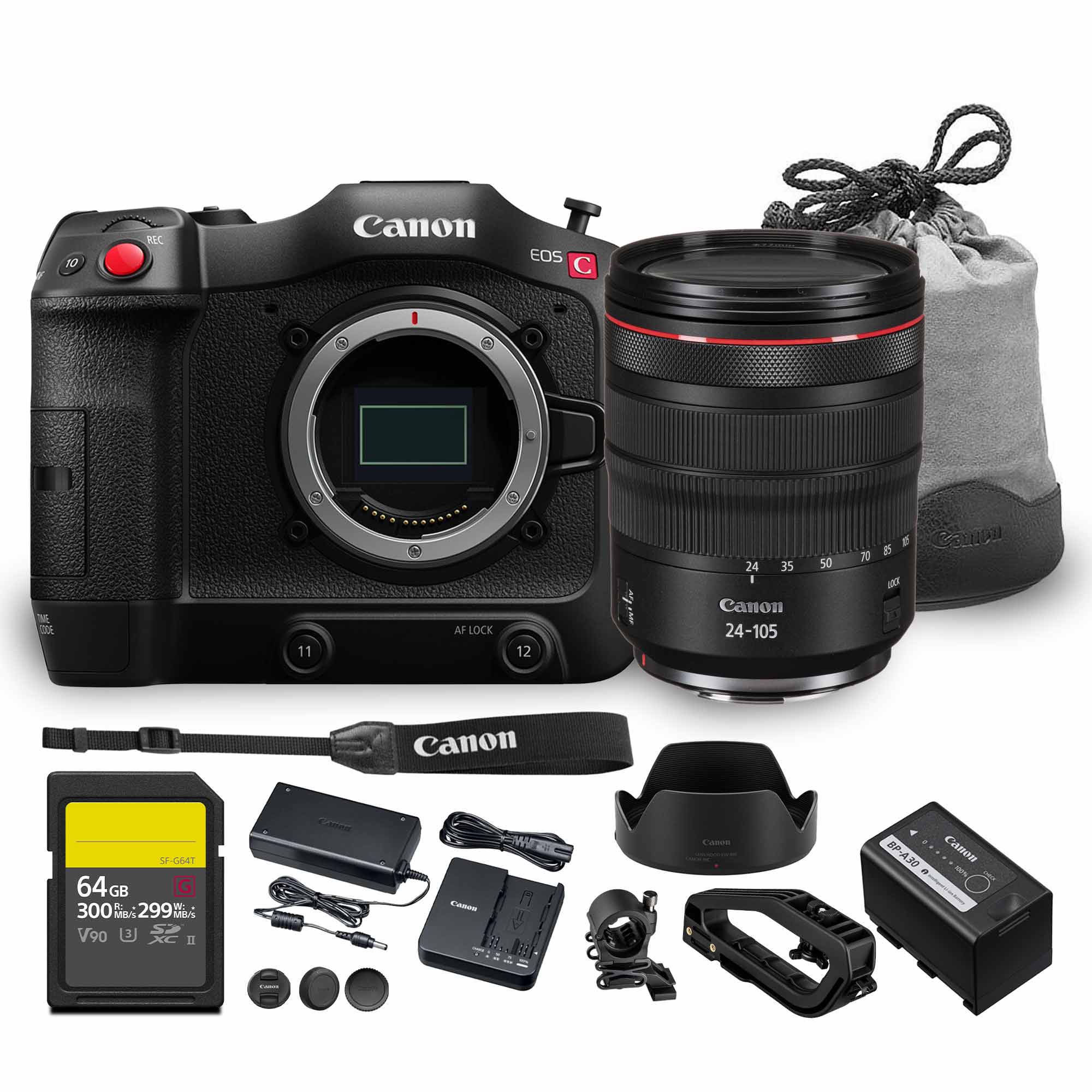 Canon - EOS C70 Cinema Camera Kit | 4K Super 35mm Sensor with RF 24-105mm f/4 Lens | More - Black