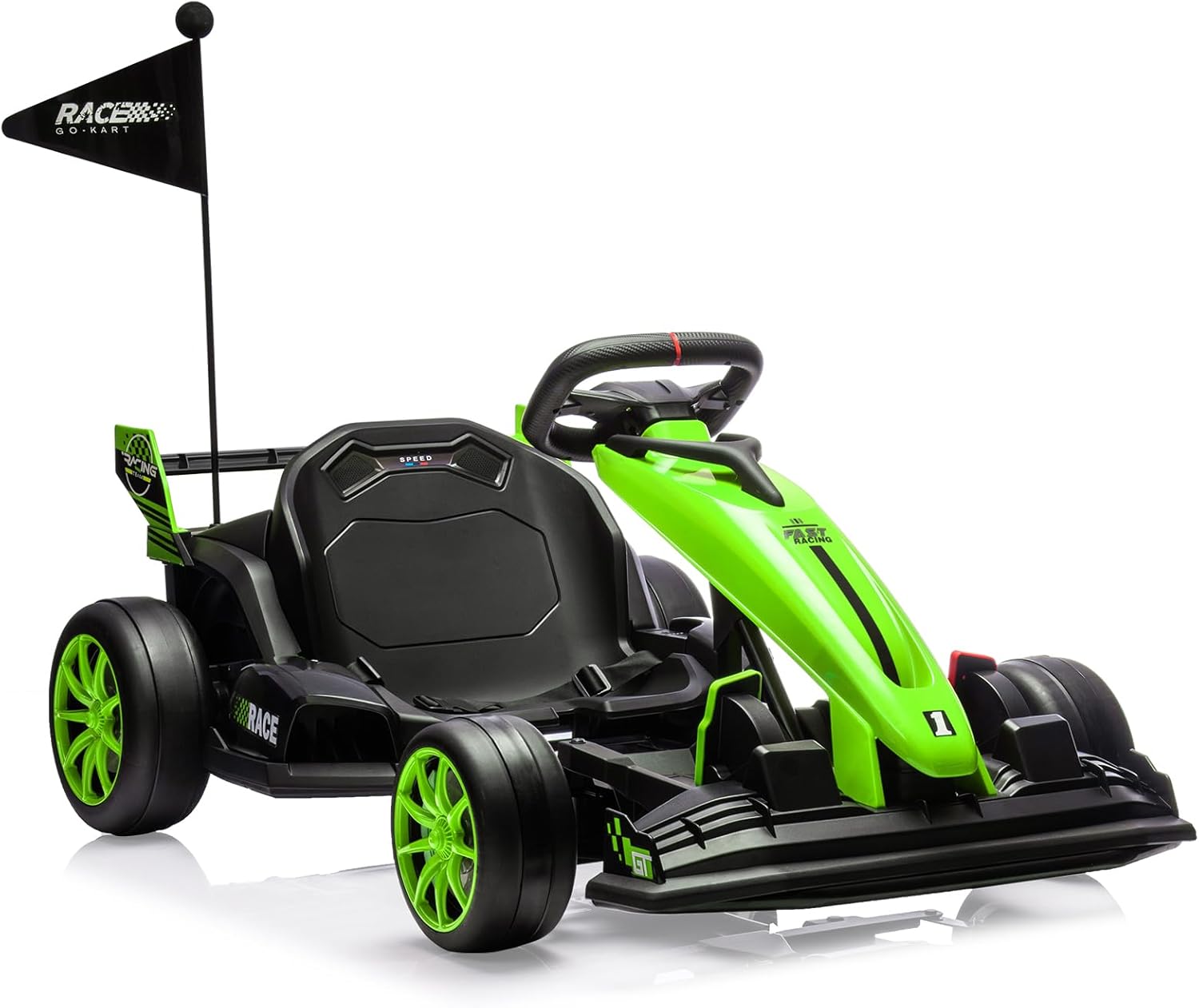 GARVEE - 24V Go Kart, Electric Drift Kart Car with Adjustable Seat, Outdoor Ride On Toy with Variable Speed Mode - Green