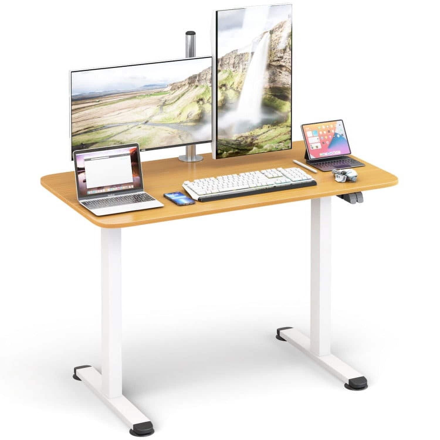 Pefilos - Electric Standing Desk Adjustable Stand up Computer Desk Anti-collision-Natural, Office Desk, Desks, Working, Writing - Brown