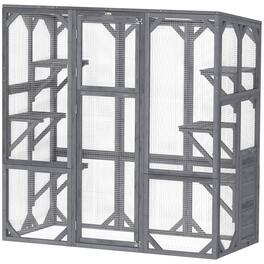 Pawhut - Catio Outdoor Enclosure, Large Wooden House, 6 Jumping Platforms, Weatherproof Roof, for 1-3 Cats, 59"x28"x60"