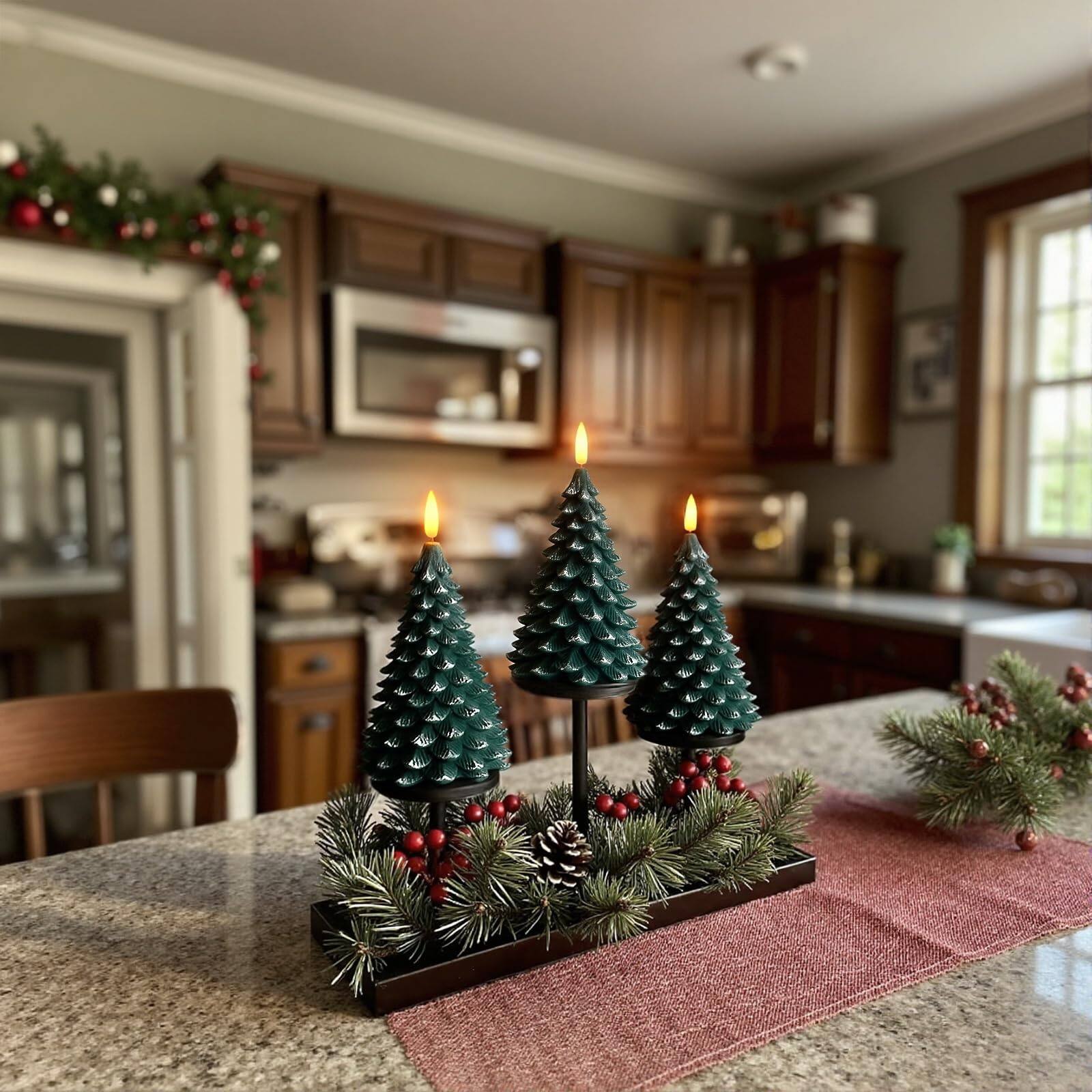 Alt View 3. MAGICAL RUBS - Christmas Decorations Indoor Decor - Tree Candles Operated Led Candle Lights With 6h Timer Xmas Home Set Of 2(green) - Green Pumpkin.