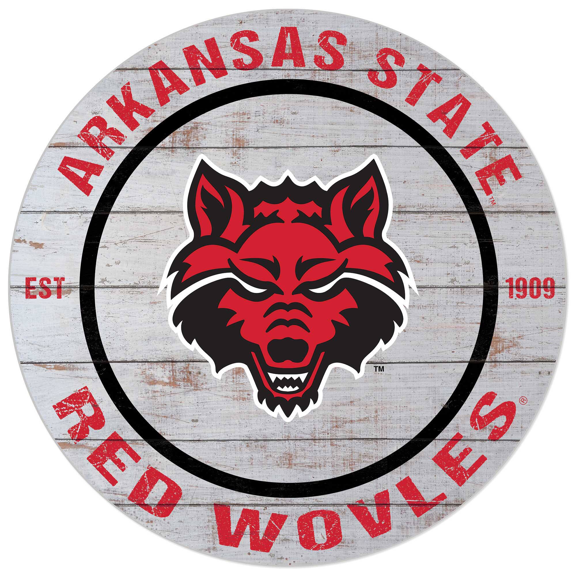 White Arkansas State Red Wolves 20'' x 20'' Indoor/Outdoor Weathered Circle Sign
