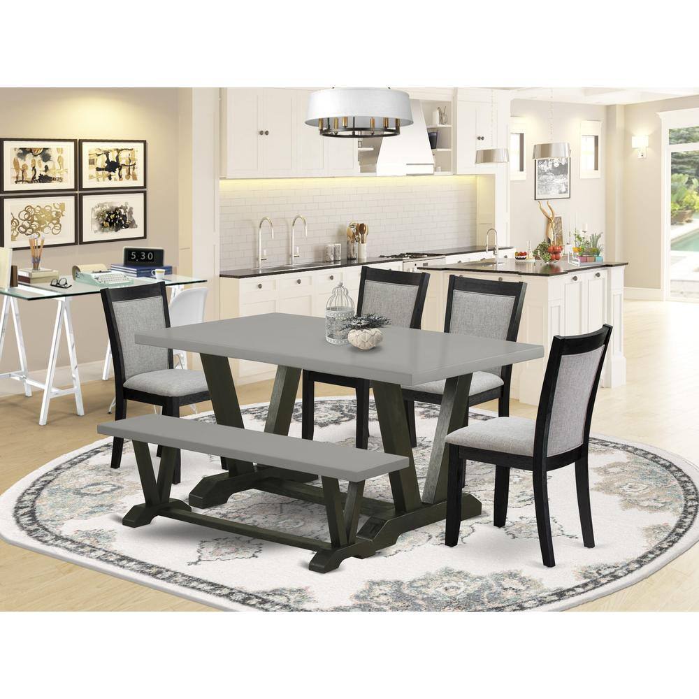 Angle. East West Furniture - East West Furniture 6 Pc Kitchen Table Set - A Cement Top Dining Room Table with Wooden Bench and 4 Shitake Linen - Multi-Color.