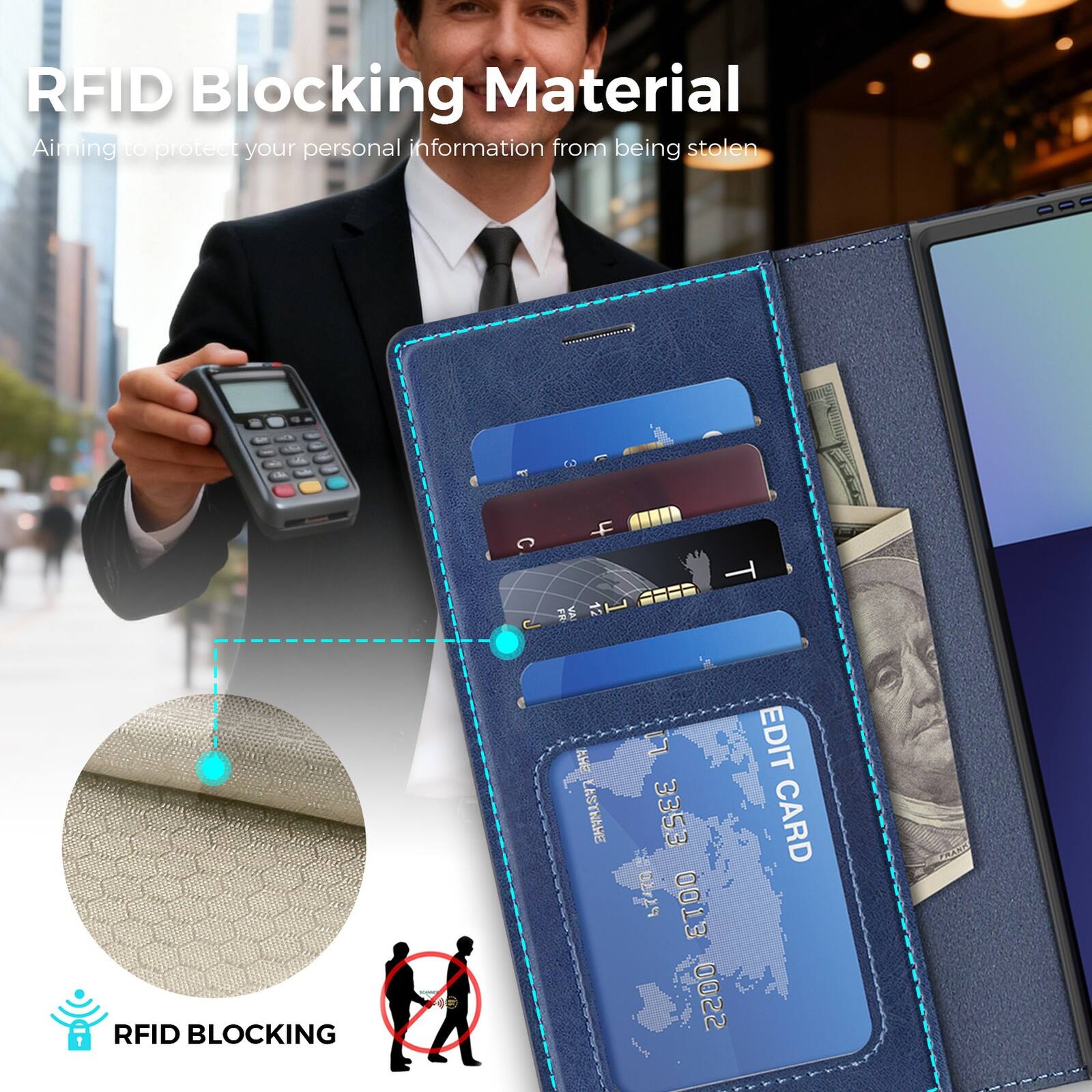 RFID Blocking Material  
Aiming to protect your personal information from being stolen  

RFID BLOCKING 40  
LASTNAME  
3353 02729  
EDIT CARD