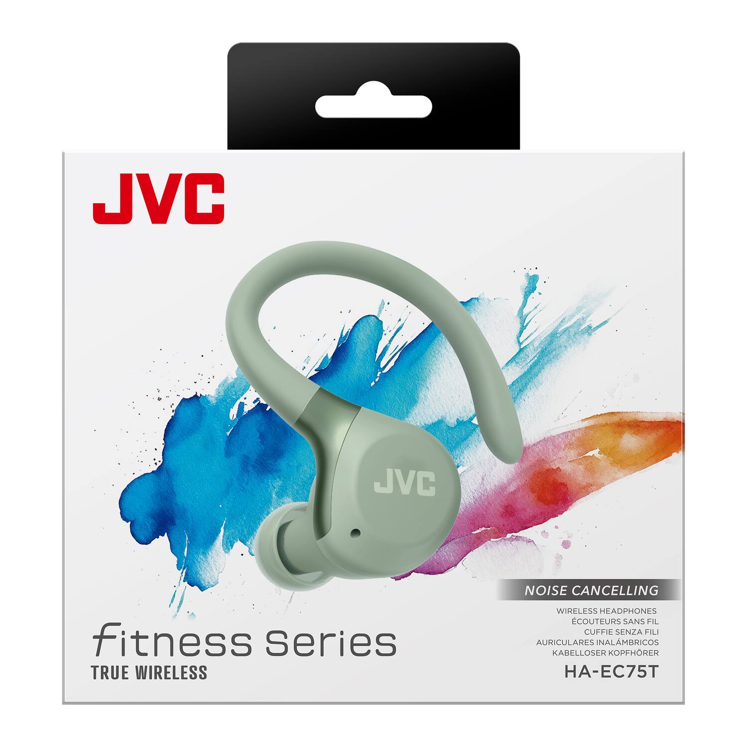 JVC  
fitness Series  
TRUE WIRELESS  

NOISE CANCELLING  
WIRELESS HEADPHONES  
ECOUTEURS SANS FIL  
CUFFIE SENZA FILI  
AURICULARES INALÁMBRICOS  
KAHELLOSER KOPFHÖRER  
HA-EC75T