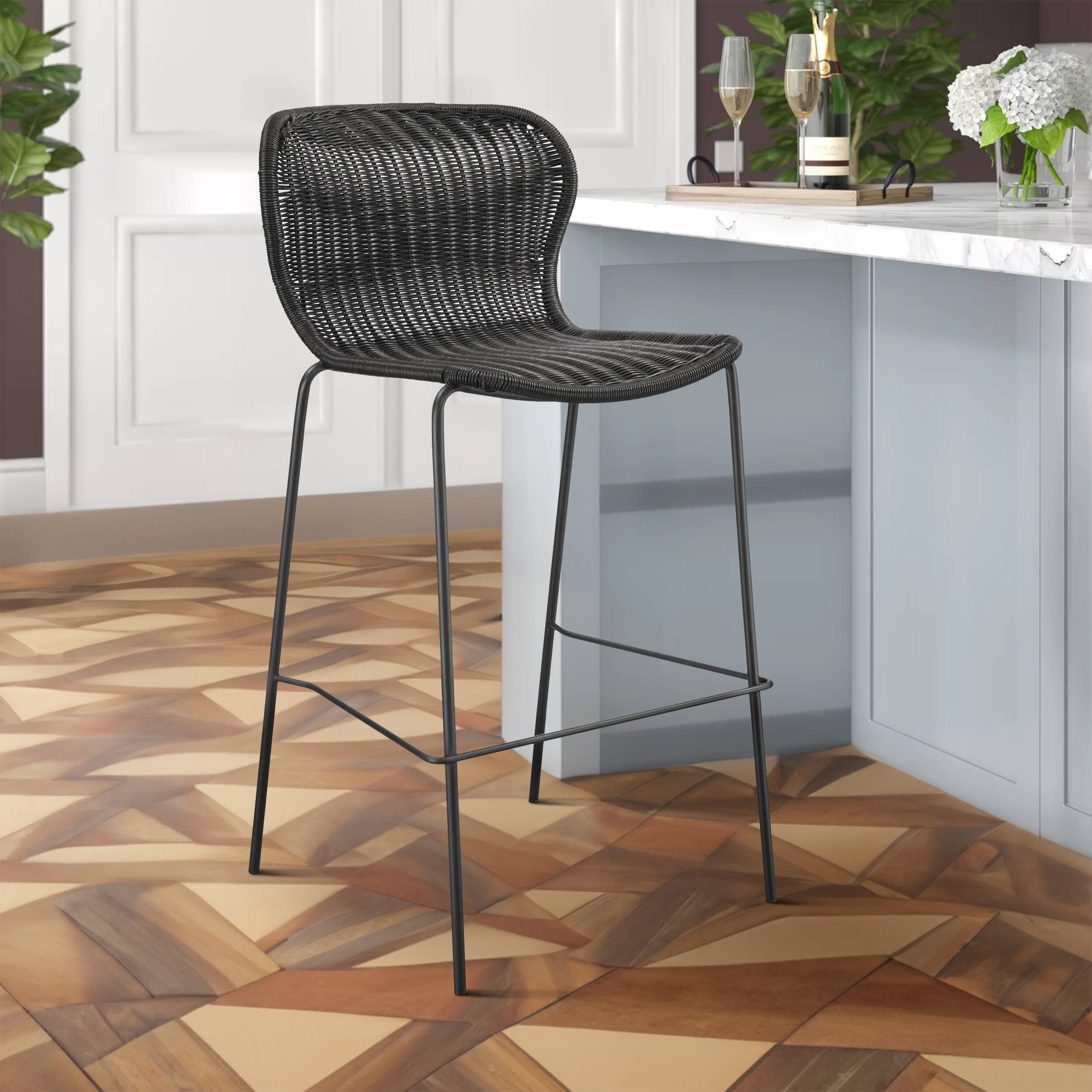 Alt View 2. Manhattan Lane - Qob 30 Inch Set of 2 Barstools, Woven Rattan Seat, Metal Frame - Black, Brown.