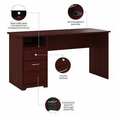 Open cubby space with optional wire management punch out  
Wire management grommets  
Chrome hardware  
Full-extension drawer for letter, legal and A4 files