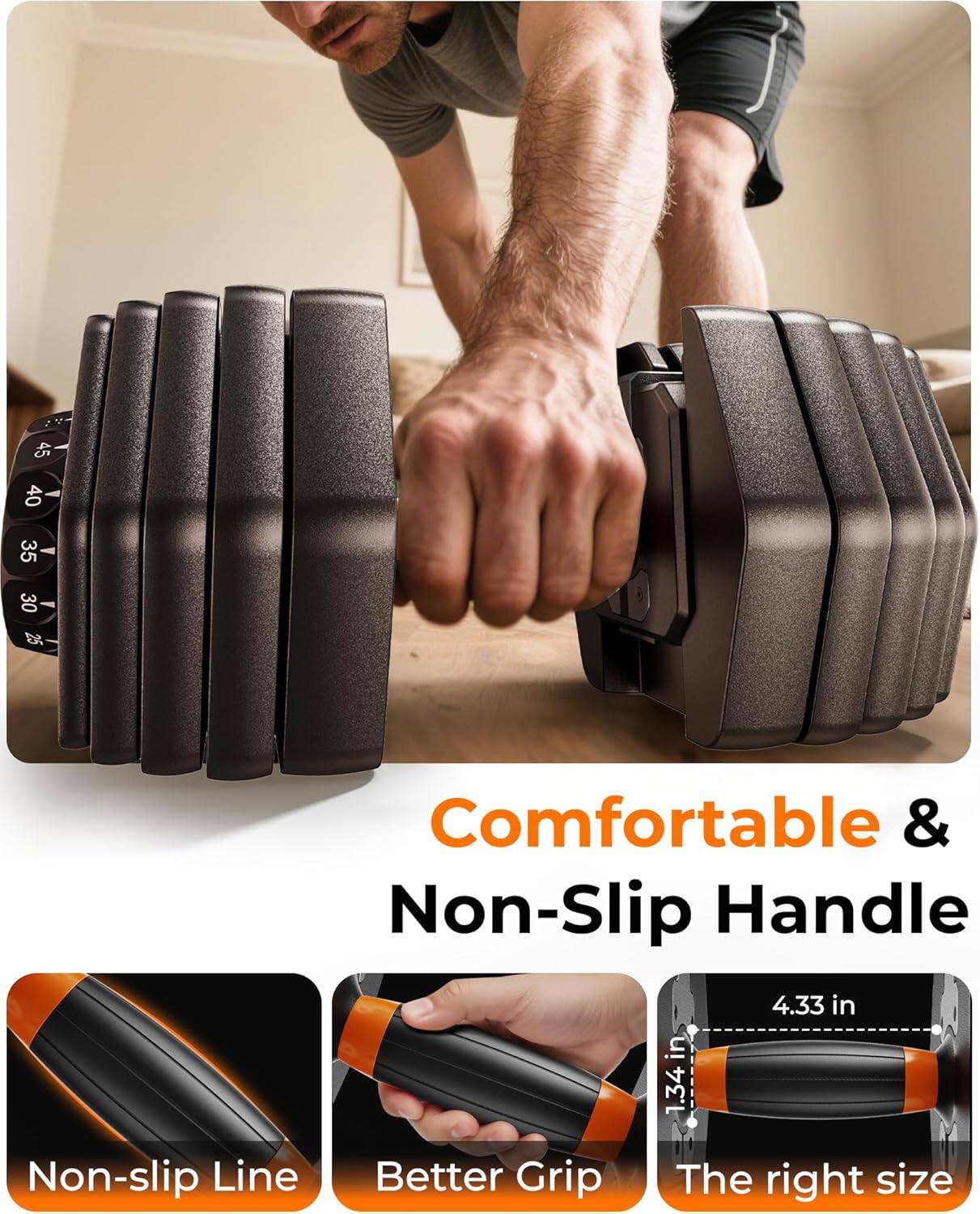 Comfortable & Non-Slip Handle

- Non-slip Line
- Better Grip
- The right size

45 40 35 30 25

1.34 in

4.33 in