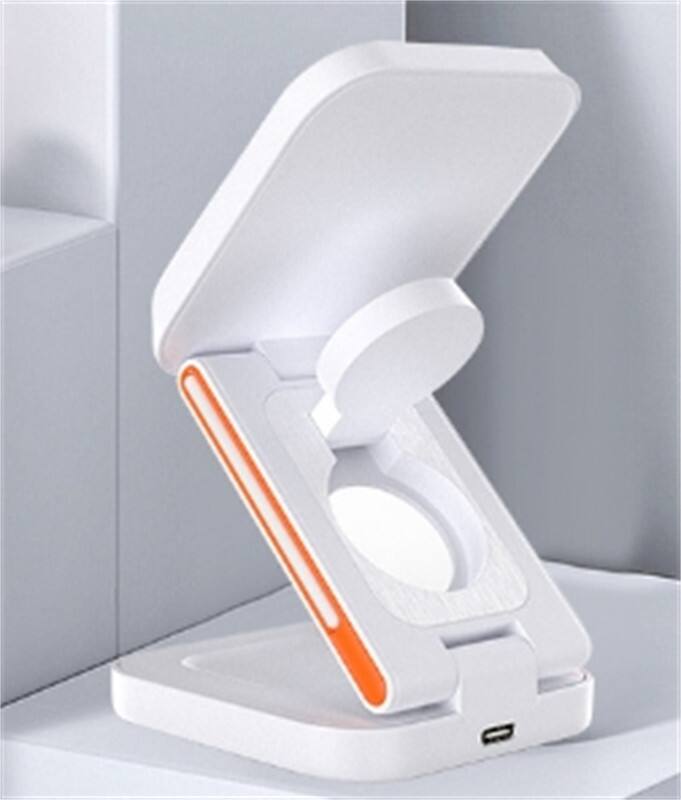 Alt View 1. RISOKEYS - RISOKEYS 3-in-1 Wireless Charger - Desktop Standing Foldable - 15W Magnetic Phone Stand Wireless Charger - White.