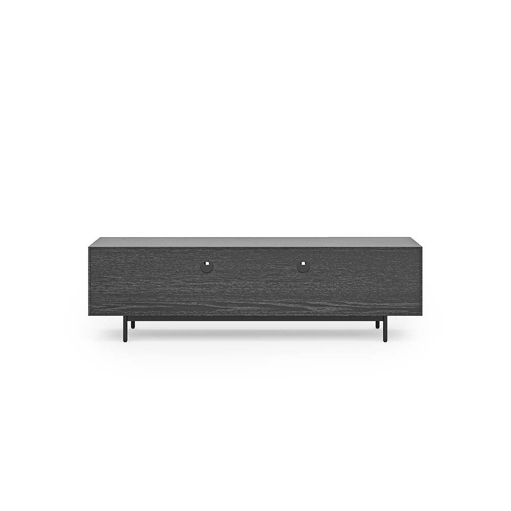 Alt View 5. POVISON - 71" Mid-Century Modern TV Stand, Minimalist Slatted Wood TV Console with Black Tall-Cast Metal Feet, Black Oak - Black.