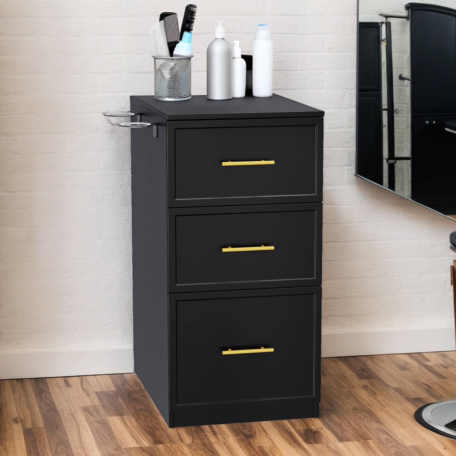 Alt View 1. Winado - Salon Station, Double-Sided Styling Barber Station for Hair Stylist, Storage Cabinet with 6 Drawers & Hair Dryer Holders - Black.
