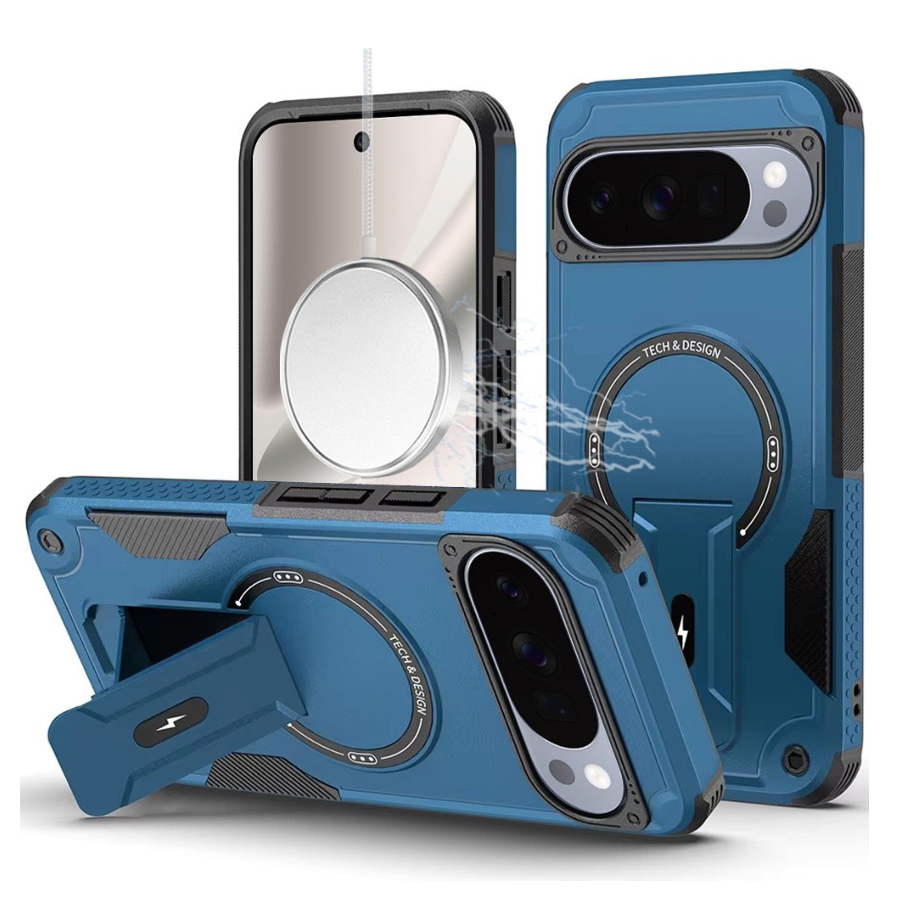 Kitcheniva - Magnetic Circle Rugged Kickstand Phone Case With Tempered Glass For Google Pixel 10 Pro XL - Blue price history on PriceWatchPro