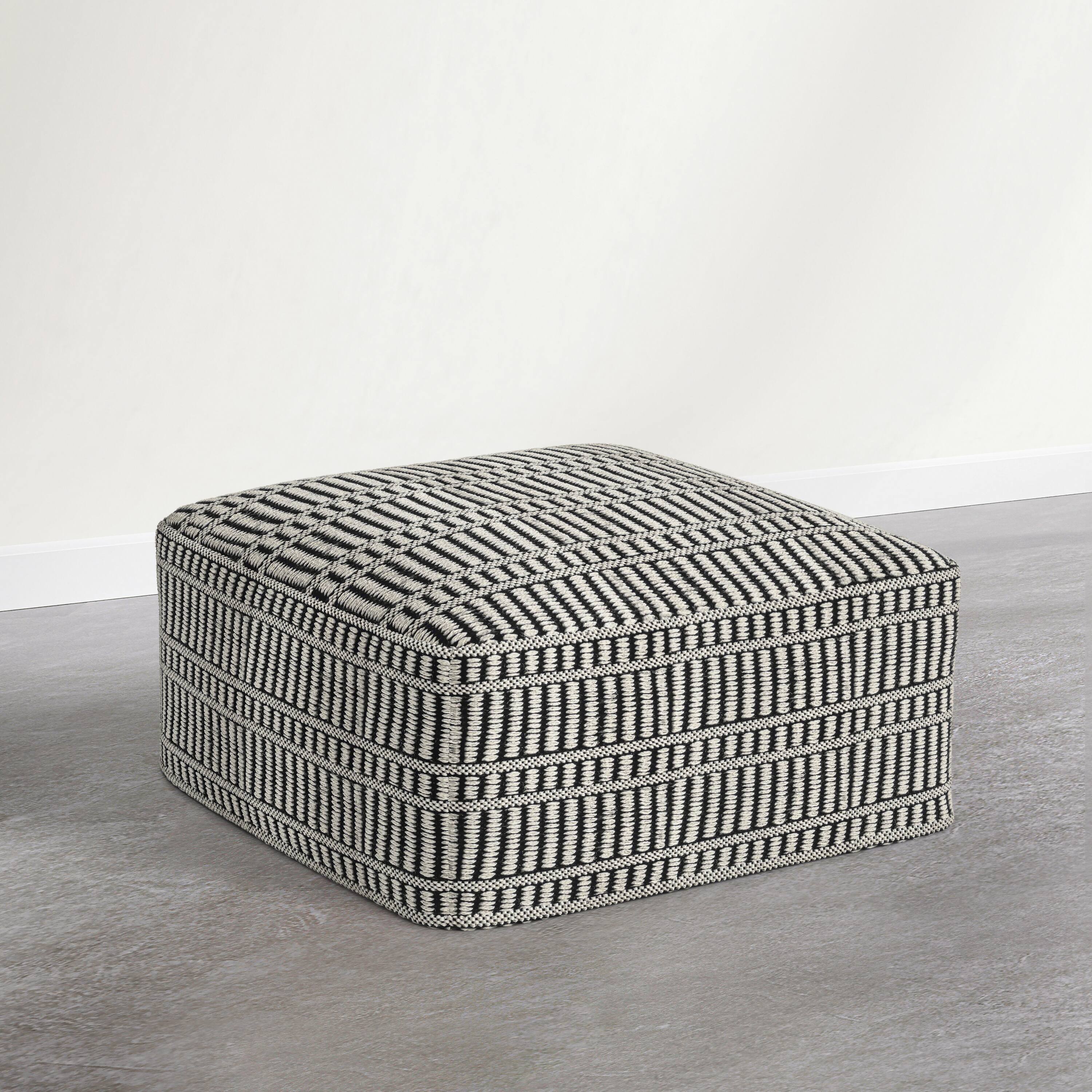 Angle. Simpli Home - Safford 20 inch Wide Woven Square Pouf Ottoman, Cream White and Deep Black - Cream White/Deep Black.