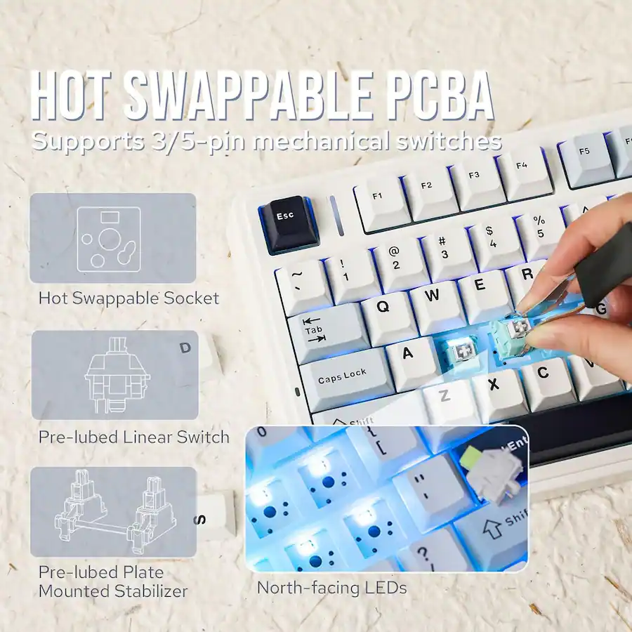 AULA F75 81 Key Wireless Hot Swappable Mechanical Gaming Keyboard, RGB ...