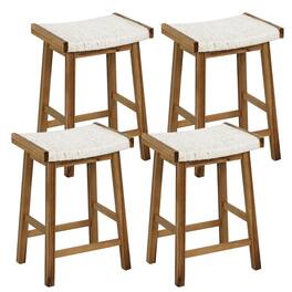 Gymax - Set of 4 Saddle Bar Stools 25.5'' Counter Height Dining Stools w/ Seaweed Woven Seat - Natural, Beige