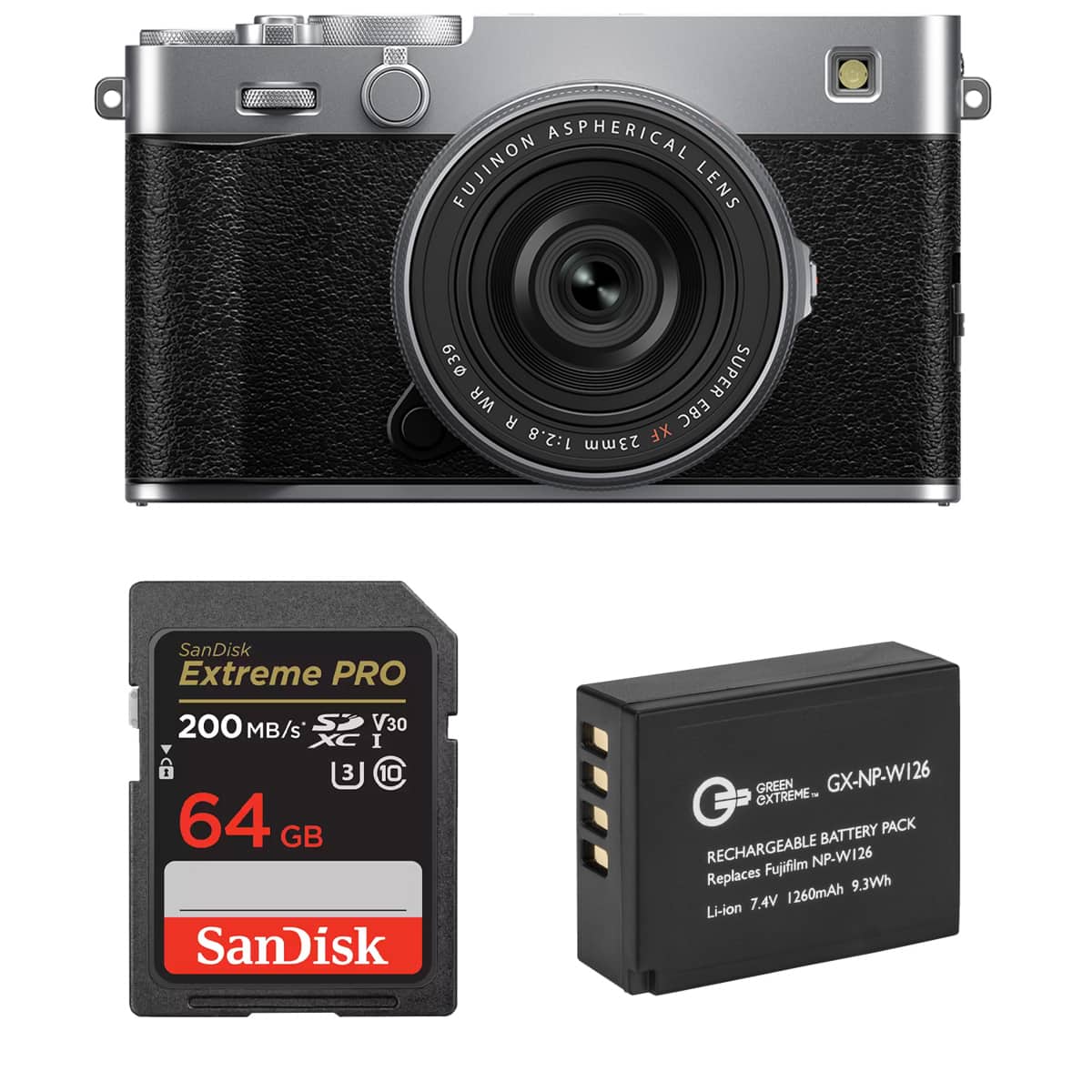 Bundle - Fujifilm - X-E5 Mirrorless Camera with XF 23mm f/2.8 R WR Lens, Silver, with 64GB Memory Card and NP-W126 Battery price history on PriceWatchPro