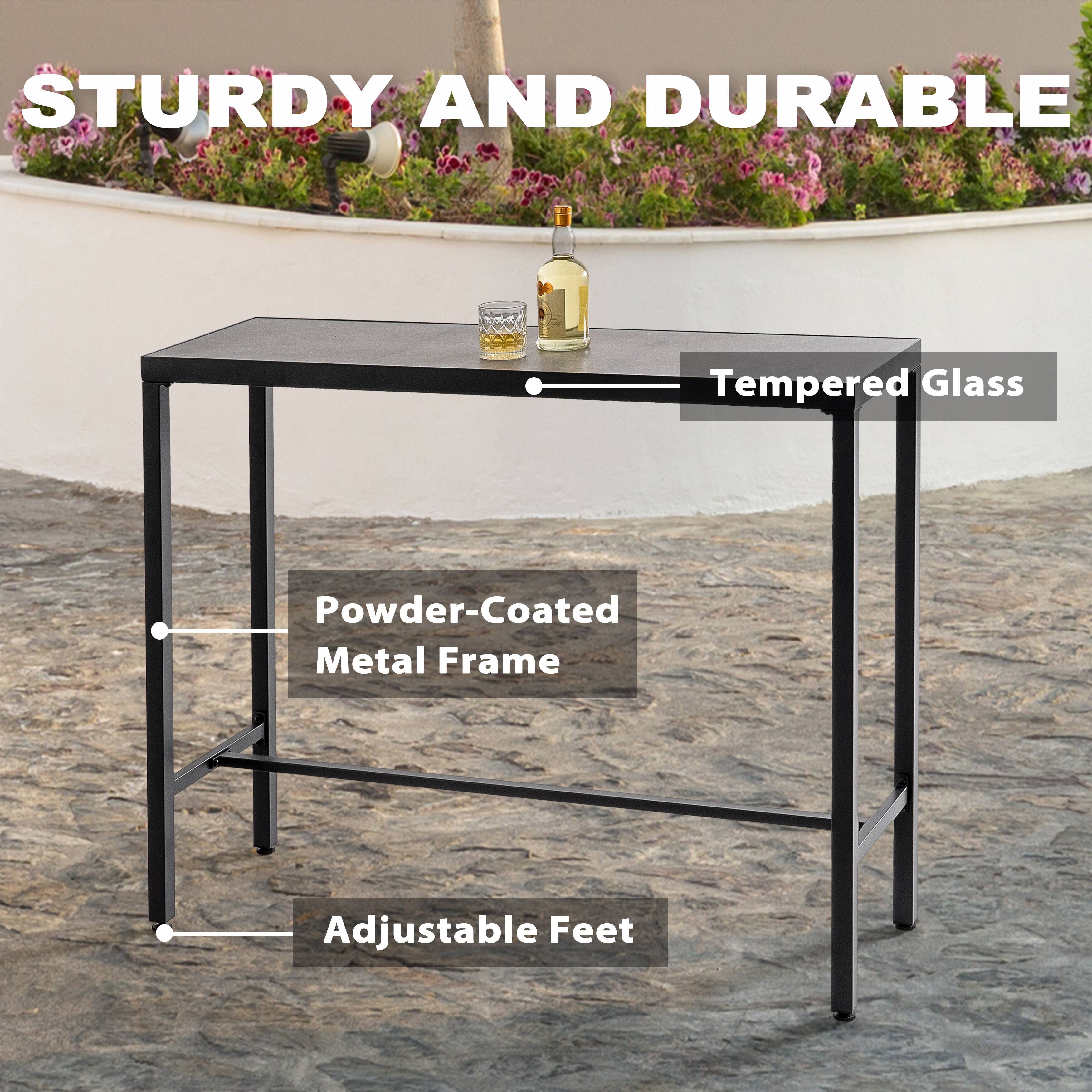 STURDY AND DURABLE

- Tempered Glass
- Powder-Coated Metal Frame
- Adjustable Feet