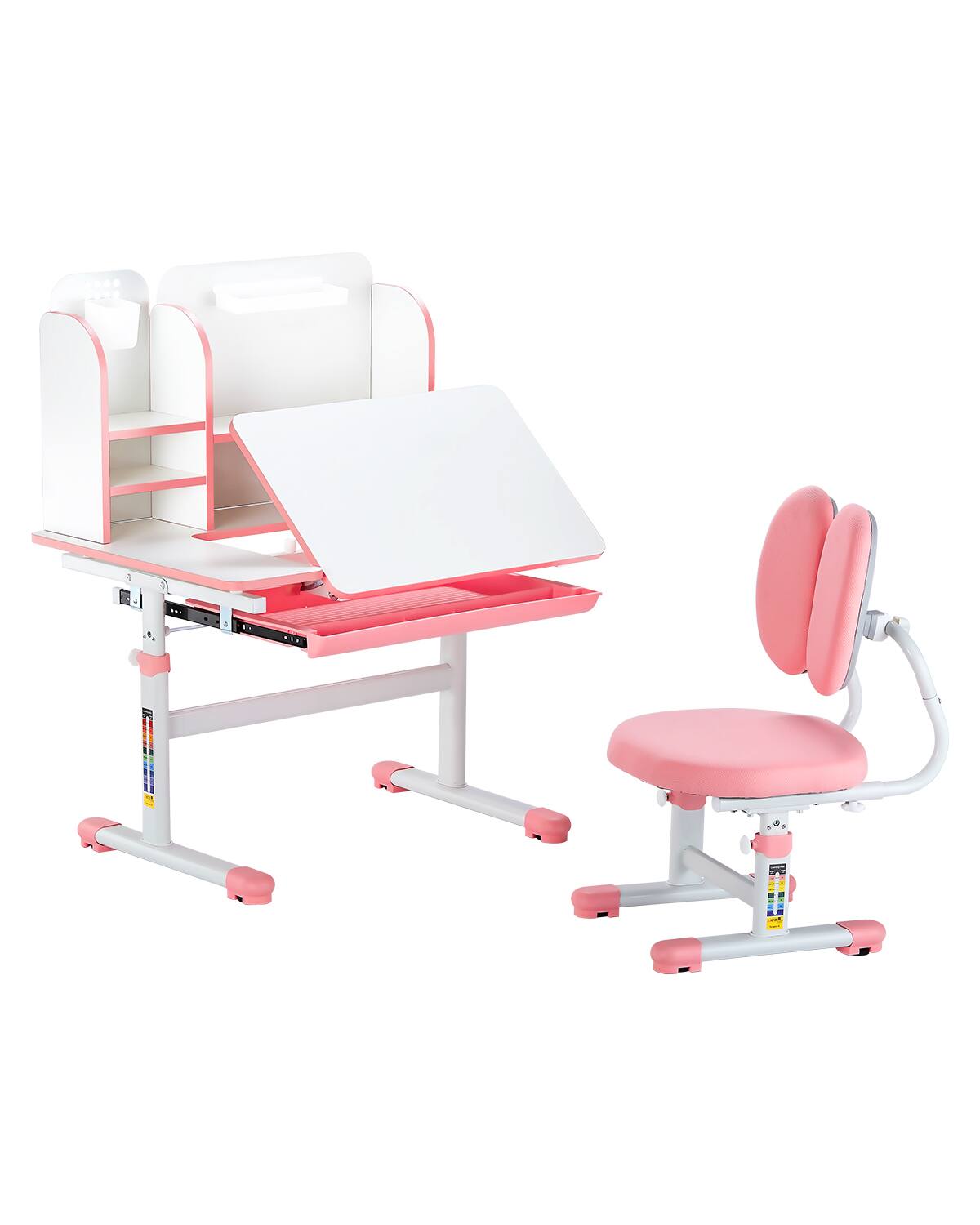 Front. VEVOR - Kids Study Chair and Desk Set, Study Desk and Chair for Kids with Bookshelf & Storage Drawer - Pink.