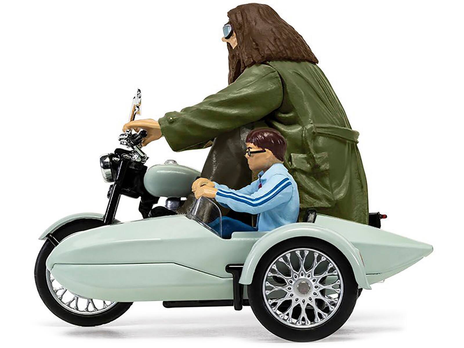 Angle. Corgi - Harry Potter Deathly Hallows Part 1 Motorcycle & Sidecar Light Green w/ Harry & Hagrid Figures 2010 Movie - Multi.