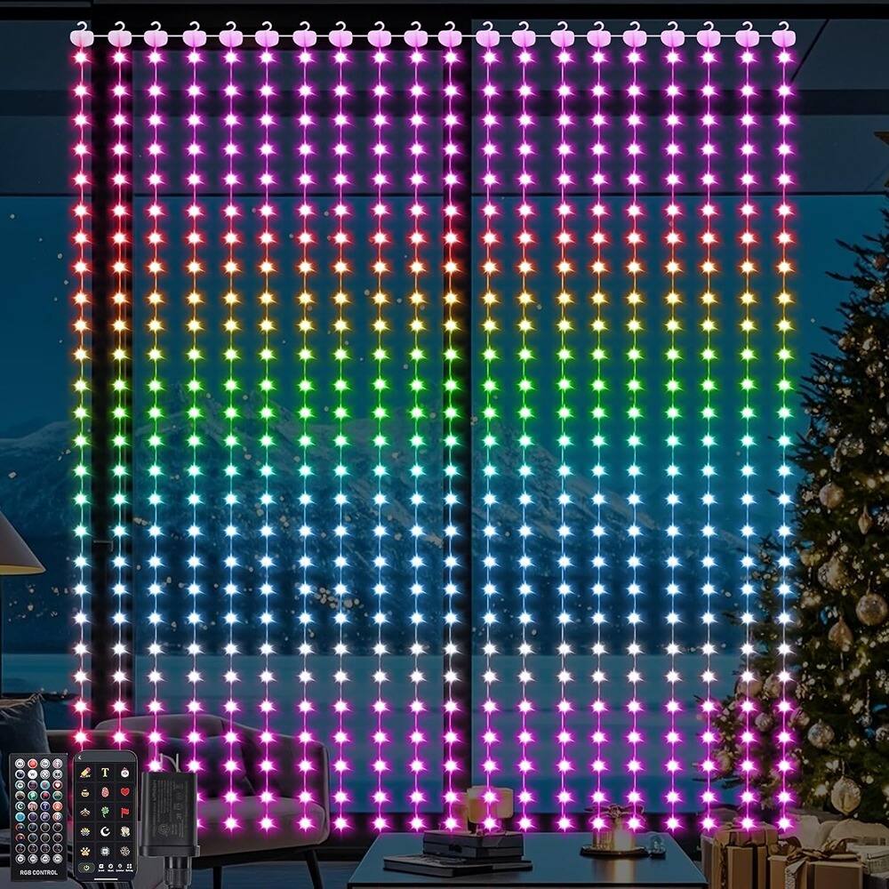 Front. MOSZAR LLC - Smart 540-LED Curtain Lights, Music Sync, App/Remote Control.