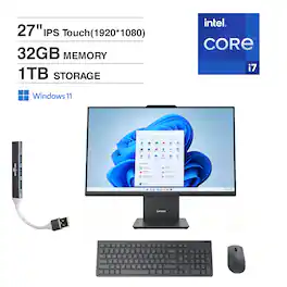 Lenovo - IdeaCentre All-in-One 27 FHD (Intel i7-13620H, 32GB DDR5, 1TB SSD, Intel UHD, Win 11 Home) w/USB Hub - Luna Grey