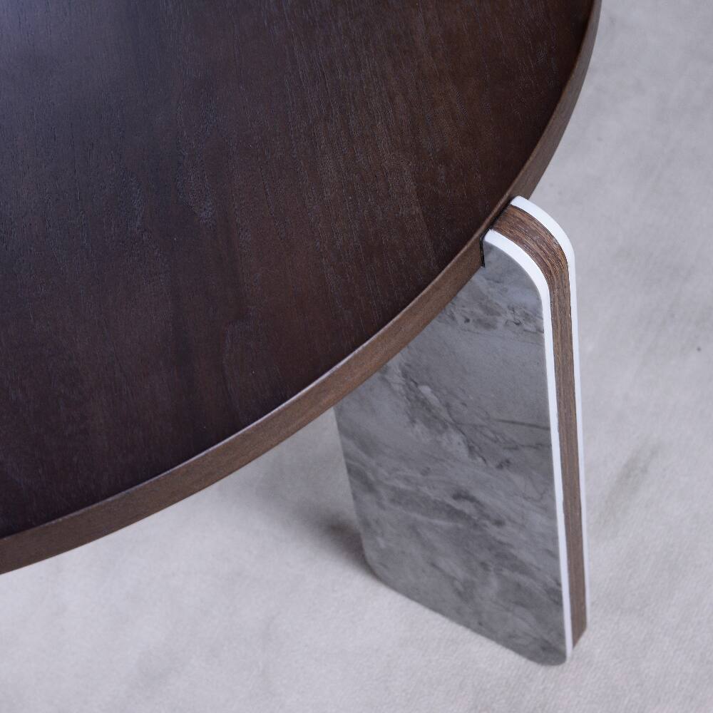 Alt View 6. Loheer - Loheer Modern Coffee Table Set Walnut Veneer Round Center Table with End Table Sintered Stone Legs Living Room - Walnut.