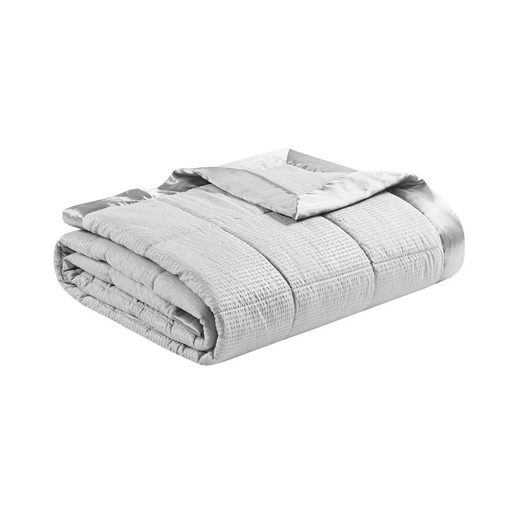 Alt View 3. Gracie Mills - Gracie Mills Lucile Textured Oversized Down Alternative Blanket with Satin Trim - Grey.