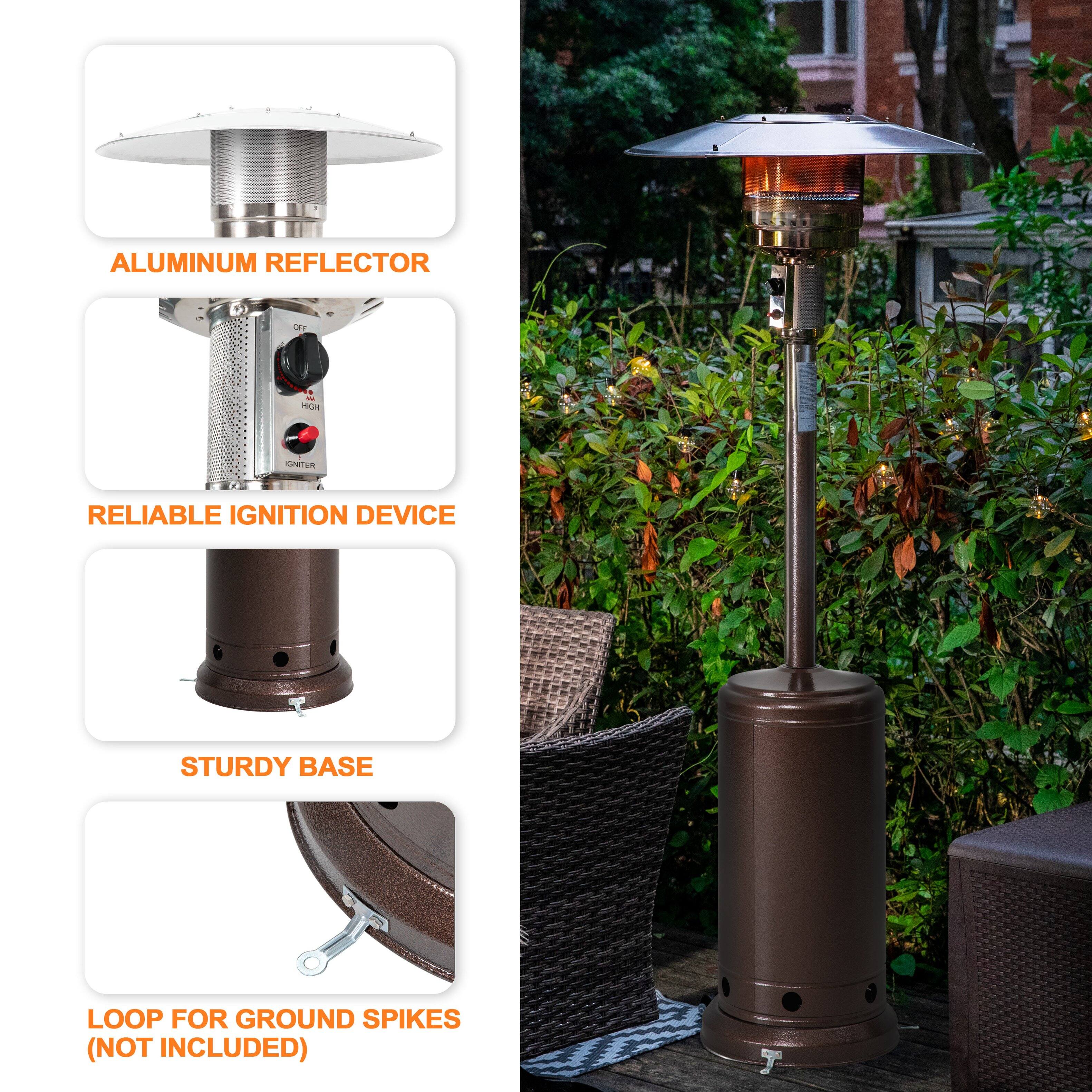 ALUMINUM REFLECTOR

RELIABLE IGNITION DEVICE

STURDY BASE

LOOP FOR GROUND SPIKES (NOT INCLUDED)