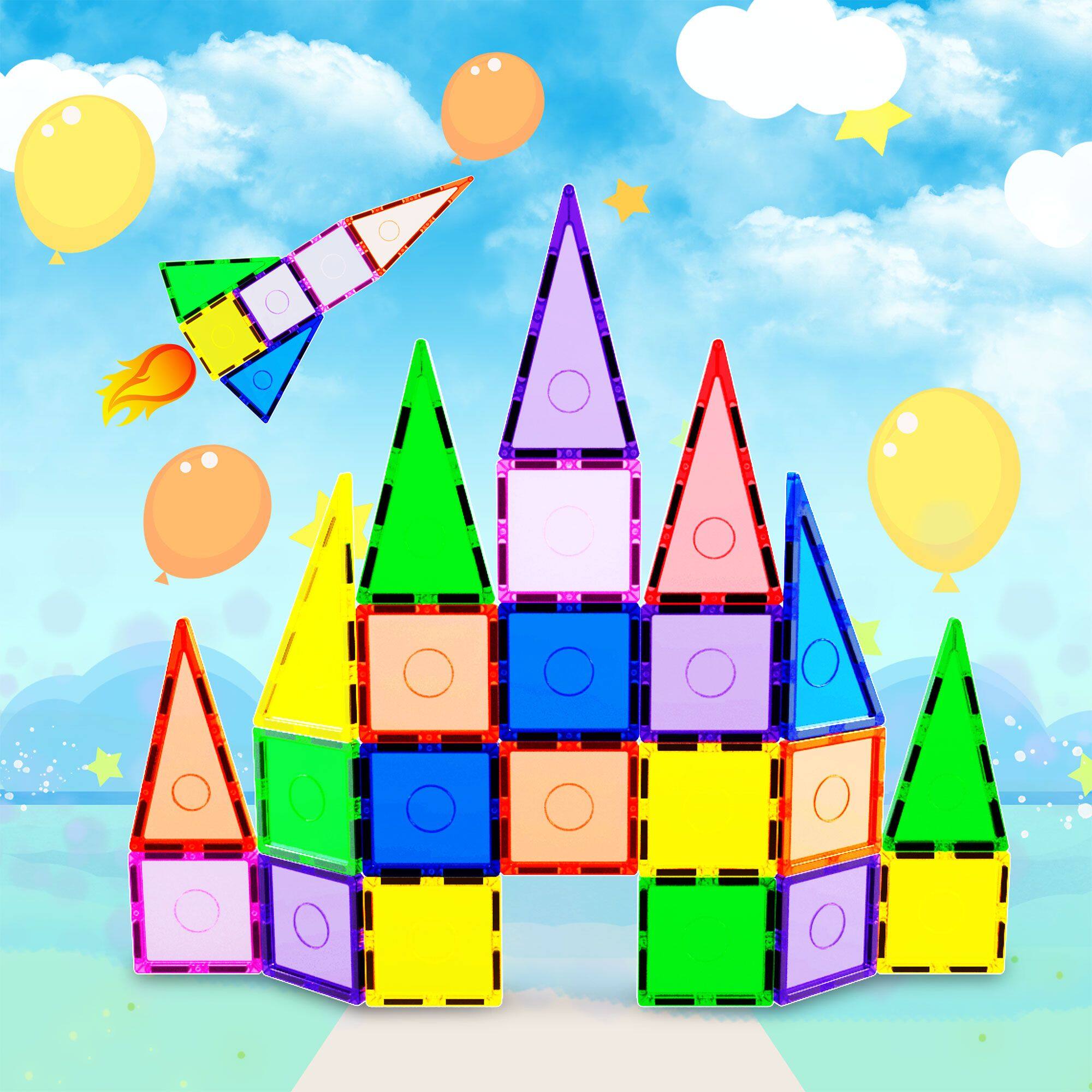 Alt View 5. Everplay - Everplay Magnetic Tiles For Kids, 30PCS Construction STEM Building Blocks Educational Toy - Multicolor.