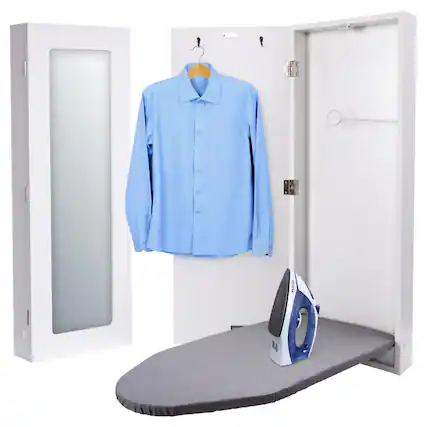 Front. Ivation - Ironing Board, Wall Mounted Ironing Board Cabinet W/Left Side Door, Mirror & Lever - White.