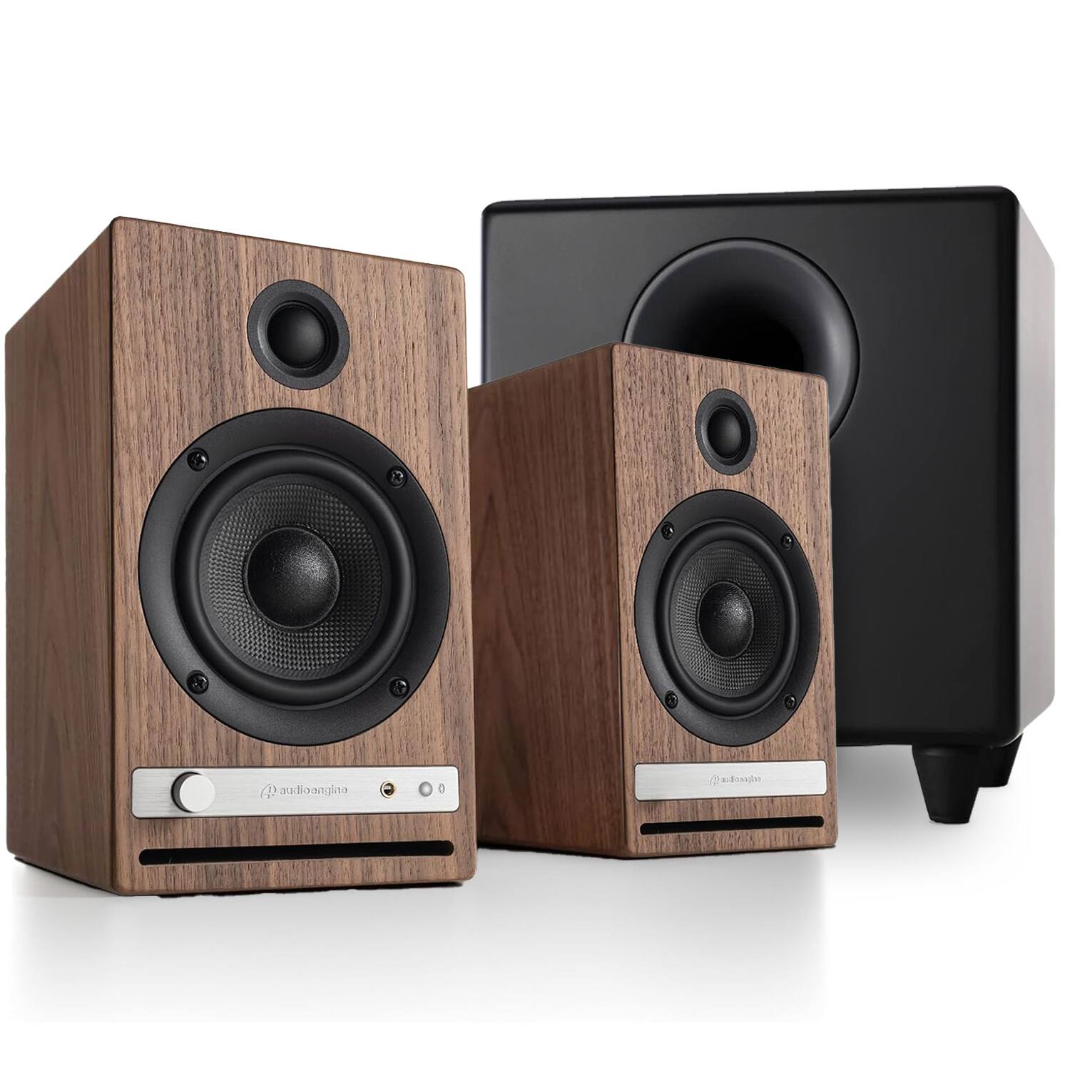 Audioengine - HD4 Next Gen Home Music System & S8 White Powered Subwoofer - Walnut