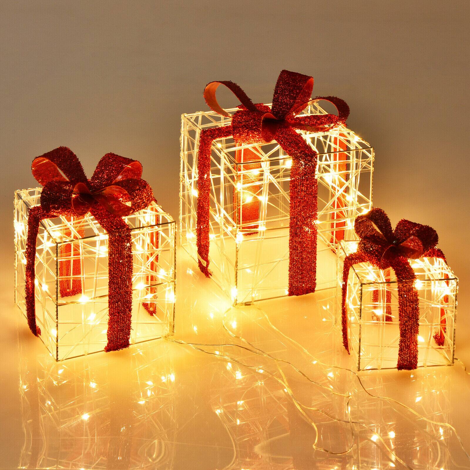 Alt View 19. Costway - 3 PCS Christmas Gift Boxes Indoor Outdoor W/ 60 LED Lights, Waterproof Plug - Gold.