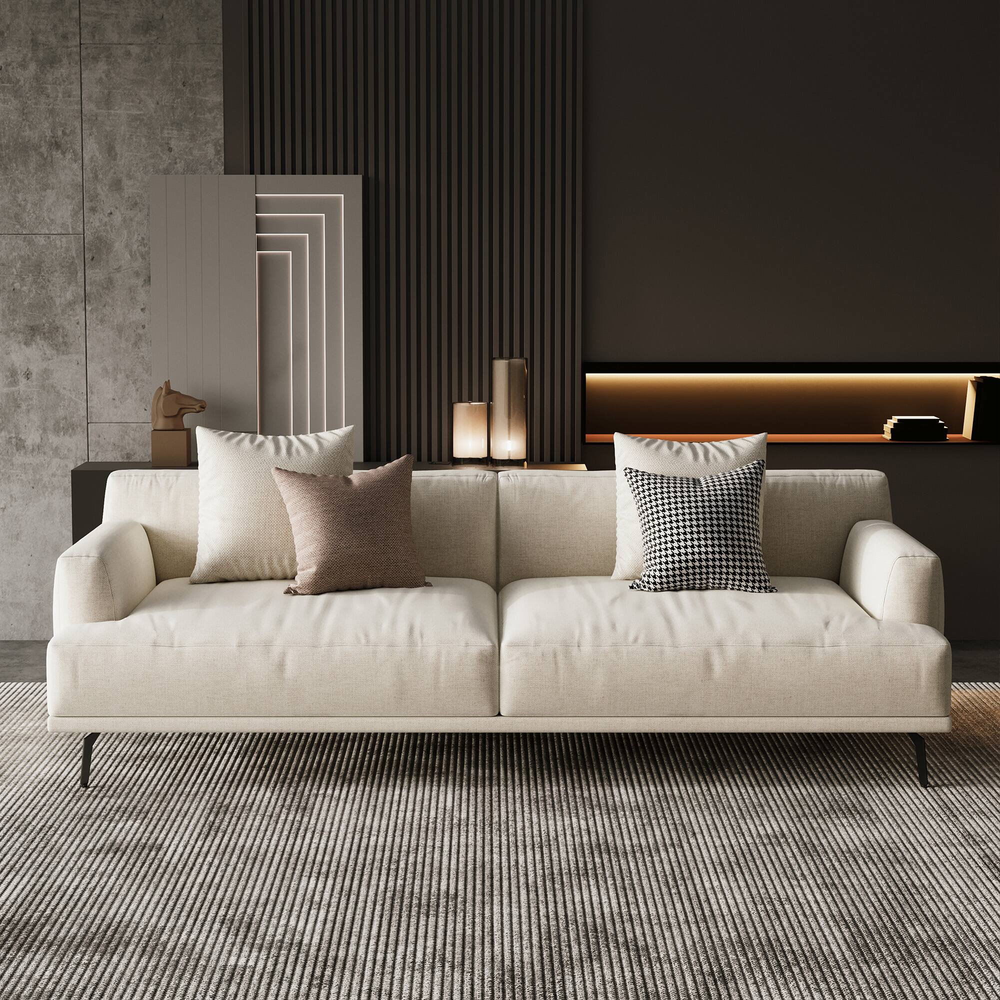 Alt View 1. luck idea - 66.1" Breathable Cotton-Linen Fabric Sofa, Solid Wood Frame, High-Elastic Sponge Seat Cushion - Light Beige.