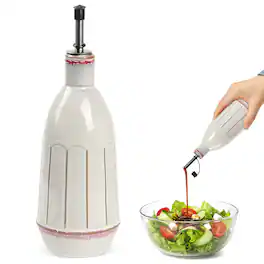 Garnen - Olive Oil Dispenser Bottle Ceramic 17oz, Vinegar Dispenser Pour Bottle, Olive Oil Container with Stainless Steel Spout - White