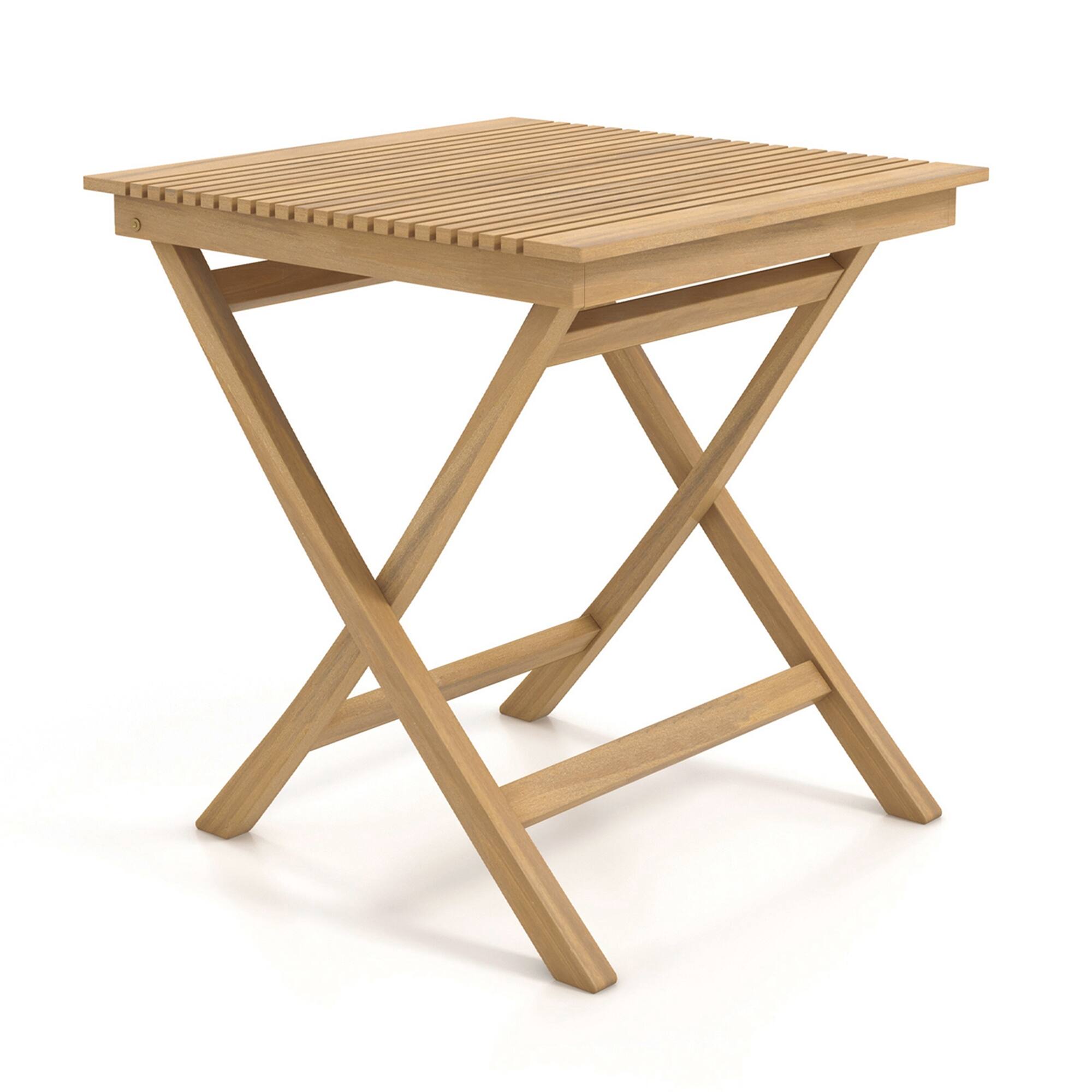 Angle. Costway - 27.5" Patio Bistro Table with Slatted Tabletop Indonesia Teak Wood & Thickened Top - Natural.