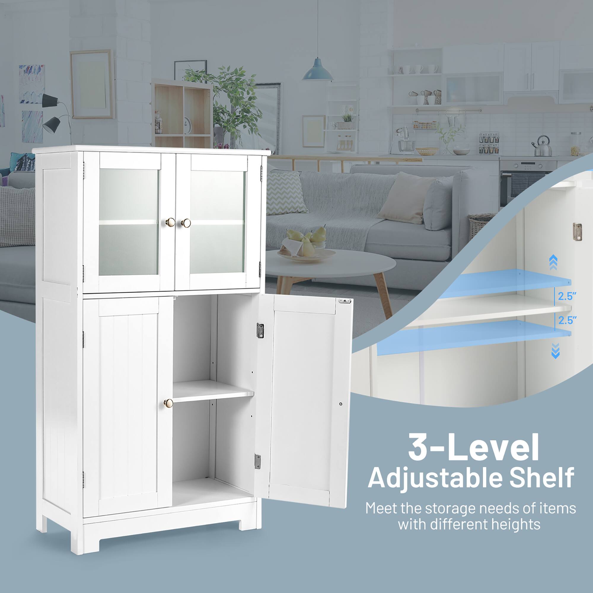 3-Level Adjustable Shelf
Meet the storage needs of items with different heights
2.5"
2.5"